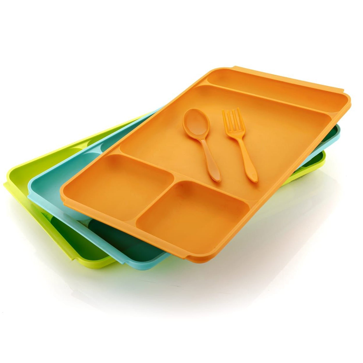 2037 4Compartment Dish with Spoon and Fork(2 Dish Set with 1Spoon and 1Fork) Dinner Plate Plastic Compartment Plate Pav Bhaji Plate 4-Compartments Divided Plastic Food Plate. DeoDap 2037 4Compartment Dish with Spoon and Fork(2 Dish Set with 1Spoon and 1Fork) Dinner Plate Plastic Compartment Plate Pav Bhaji Plate 4-Compartments Divided Plastic Food Plate. DeoDap